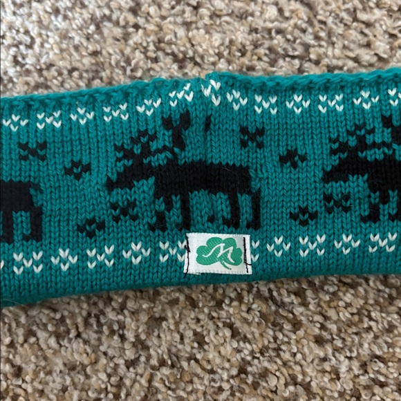 Teal and Black 100% wool Knit Kids moose Headband - Picture 2 of 3